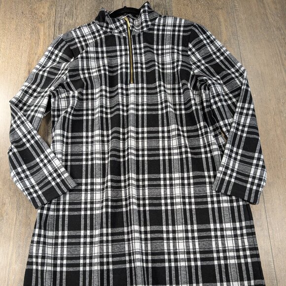 Talbots Flannel Dress Womens XL Petite Black Plaid 1/4 Zip Long Sleeve Fall NWT - Picture 1 of 11